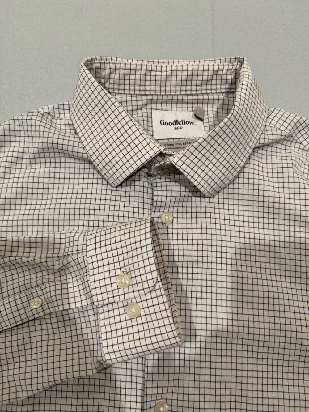 Goodfellow & Co Dress Shirt L 16-16.5 White Blue Check Stretch Button Up